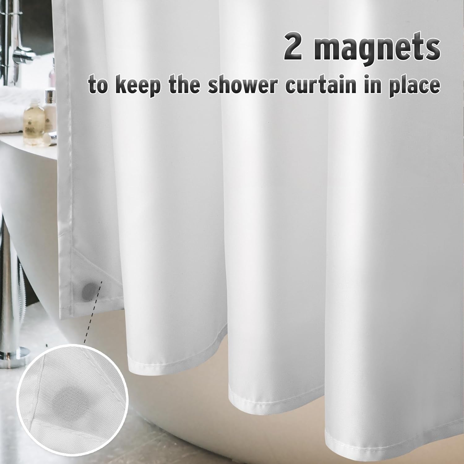 Small Stall Shower Curtain Liner Washable, 36 X 72 Inches, White Fabric Stall Shower Liner with 2 Magnets, Waterproof RV Shower Liner Soft Lightweight Polyester, White