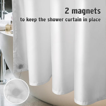 Small Stall Shower Curtain Liner Washable, 36 X 72 Inches, White Fabric Stall Shower Liner with 2 Magnets, Waterproof RV Shower Liner Soft Lightweight Polyester, White