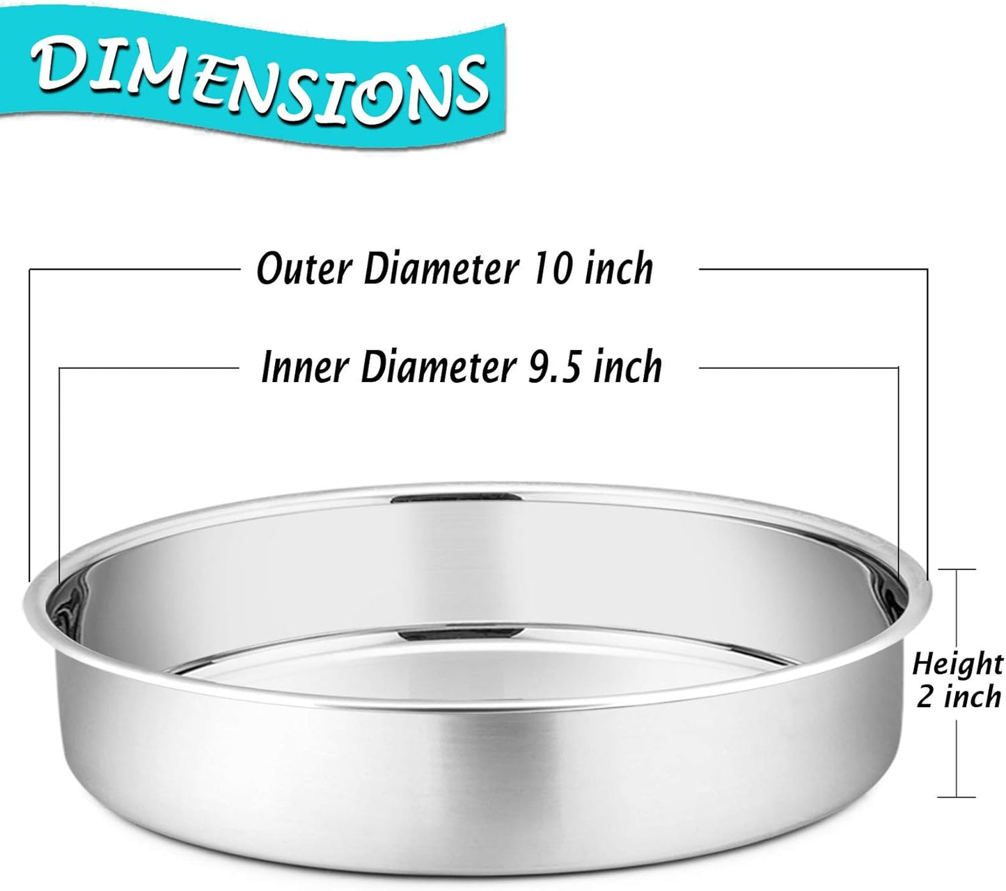 9½-Inch round Cake Pan,  Stainless Steel Bakeware Cake Pan, Easy Releasing & Cleaning, Oven & Dishwasher Safe, Round/Sliver