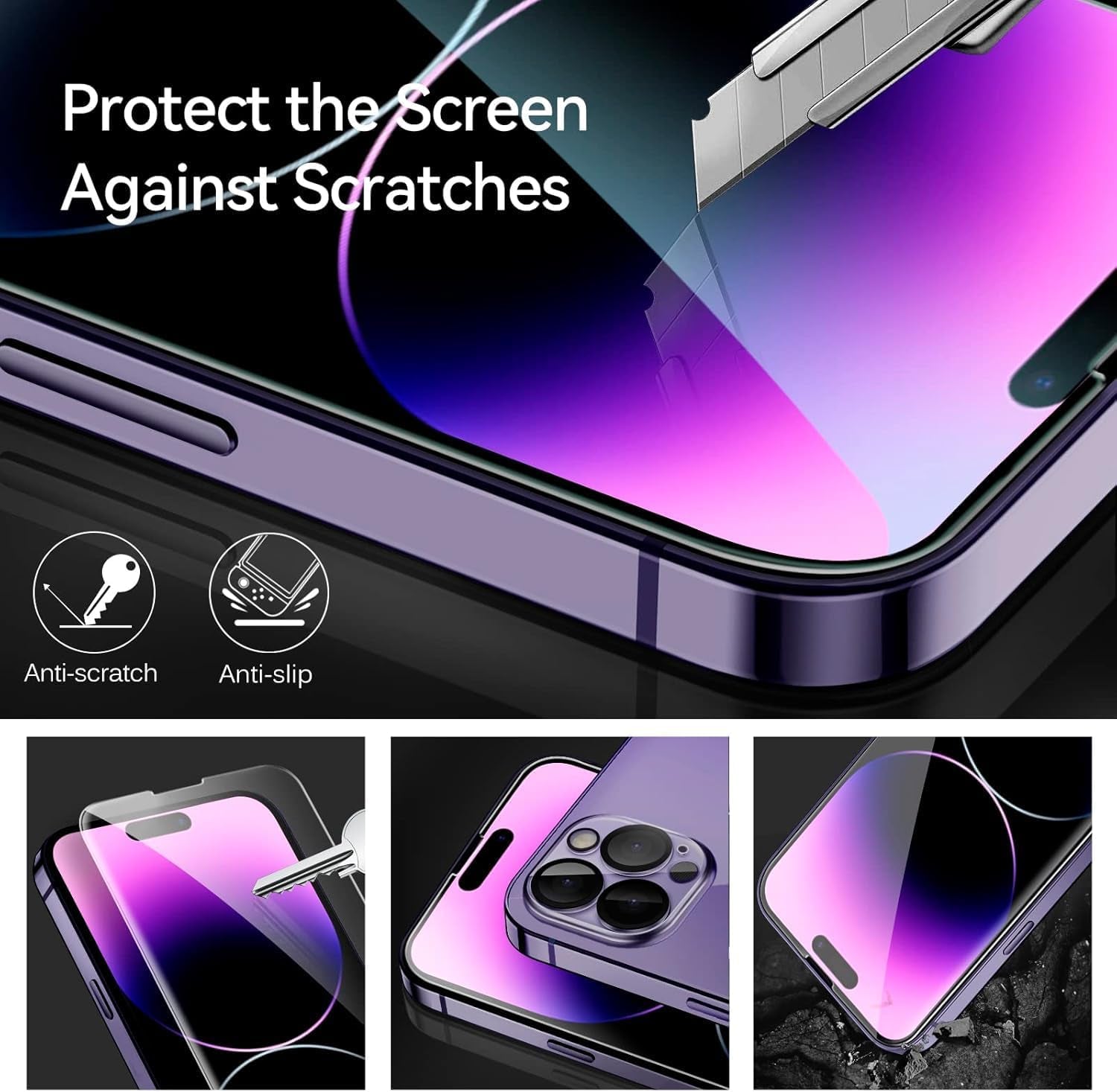 Tempered Glass for Iphone 14 Pro Max Screen Protector 6.7'' [3 Pack] with [3 Pack] Camera Lens Protector with [Alignment Frame], Anti-Scratch Case Friendly Transparent HD Clear Film