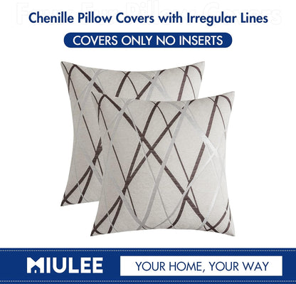 Pack of 2 Decorative Throw Pillow Covers Cute Woven Textured Chenille Cozy Modern Concise Soft Beige Square Cushion Shams for Bedroom Sofa Car 18 X 18 Inch