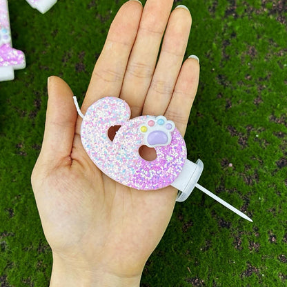 Cat and Dog Paw Number Candles for Cake Decoration, Pink Kitten Paw Number 4 Candle, Dog Themed Birthday Cake Topper for Party Decorations