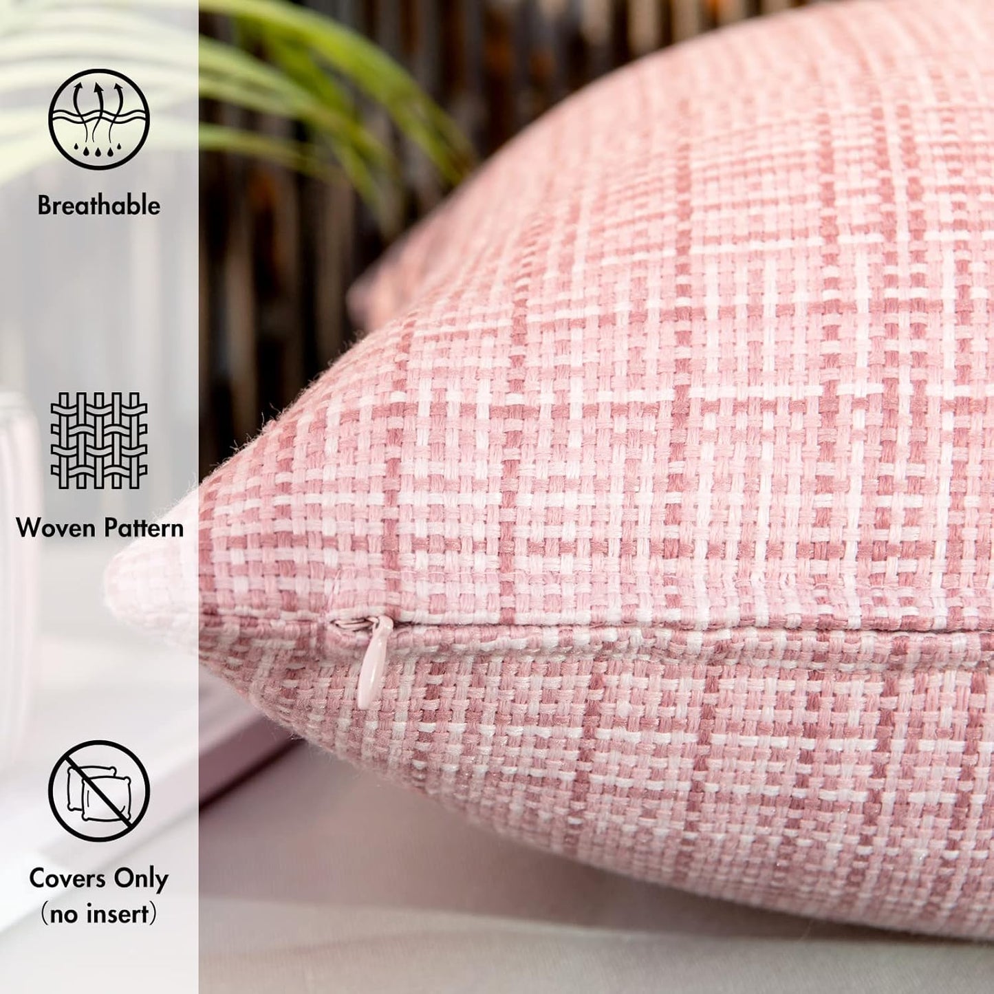 Outdoor Waterproof Throw Pillow Covers Decorative Farmhouse Water Resistant Cushion Covers for Tent Patio Garden Couch Sofa Pack of 2, 16X16 Inch Pink
