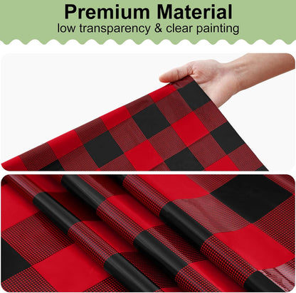 4 Packs Buffalo Disposable Table Cloth, 54 X 108 Inch Waterproof Plastic Tablecloth, Rectangle Black and Red Checkered Table Covers for Picnic, Birthday, Party