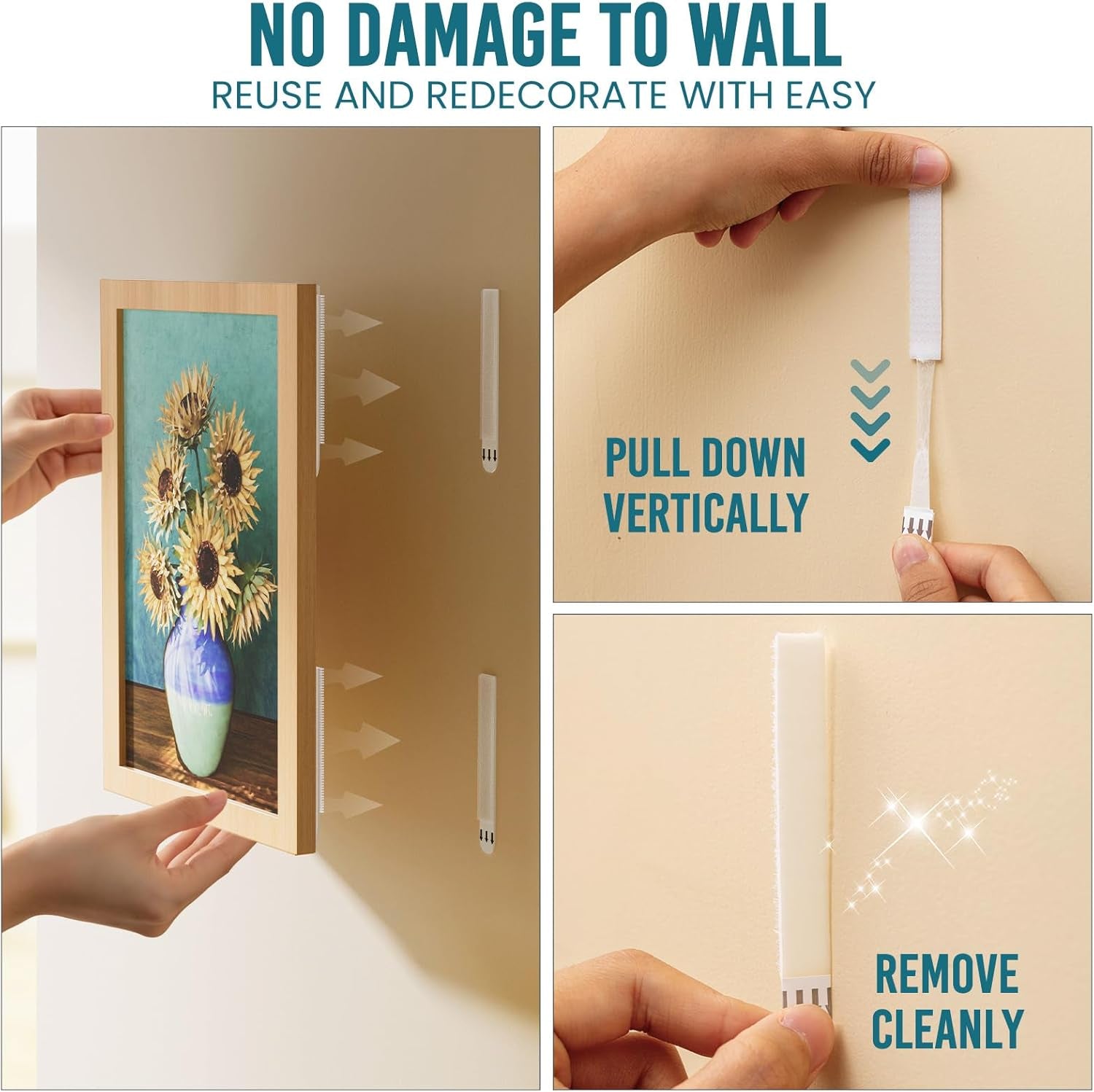 Picture Hanging Strips Heavy Duty, Small 16 Pairs (32 Strips) Frame Hangers Strips for Walls, Pictures Hanging Kit without Nail, Damage Free Adhesive Poster Strips for Decor, Art, Mirror