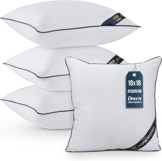 Throw Pillow Inserts (Pack of 4, White), 18 X 18 Inches Decorative Indoor Pillows for Sofa, Bed, Couch, Cushion Sham Stuffer