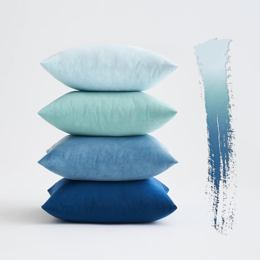 Pack of 4 Velvet Throw Pillow Covers Soft Solid Decorative Square Spring Cushion Case for Sofa Bedroom Living Room 18 X 18 Inch Blue
