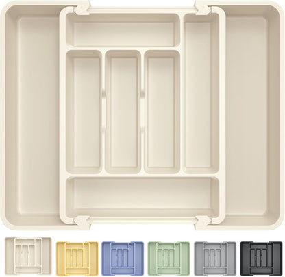 Premium Expandable Silverware Organizer for Kitchen Drawers - BPA-Free Thick Plastic with Wider Compartments and Non-Skid Feet for Cutlery, Flatware, and Utensils