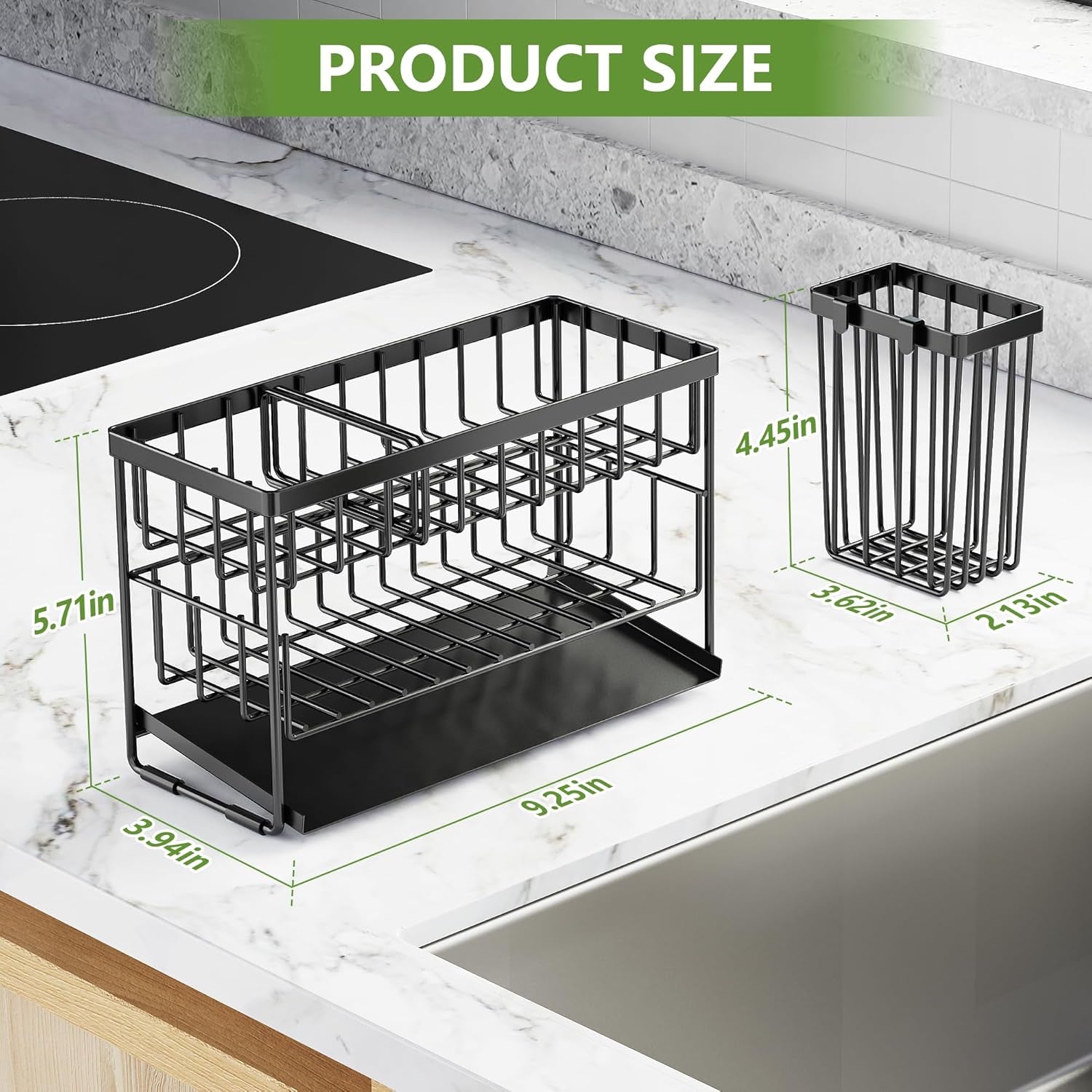 2-Tier Kitchen Sink Caddy Organzier Rack with Flexible Dish Brush Holder, Sponge Holder for Kitchen Sink Countertop Organization Storage,Home Decor Accessories Essentials Stainless Steel