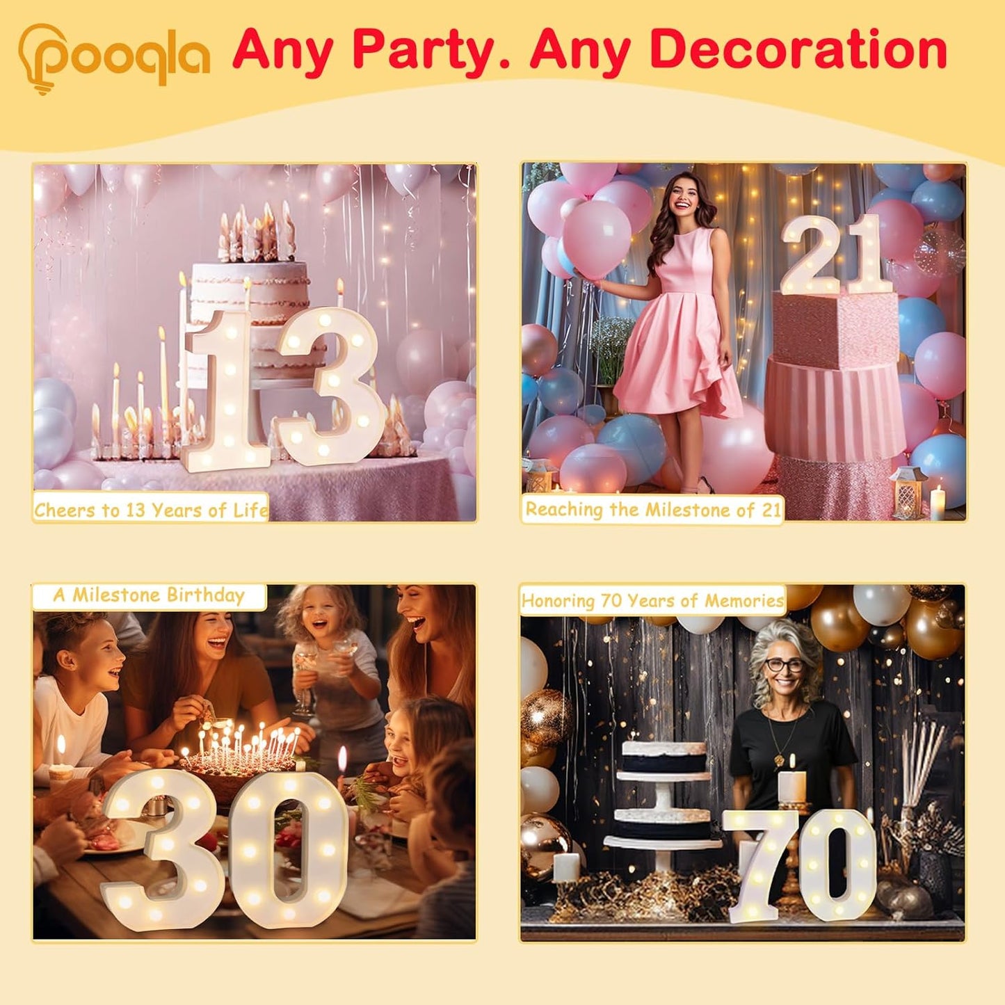 Decorative Led Light up Number Letters, White Plastic Marquee Number Lights Sign Party Wedding Decor Battery Operated Number (1)