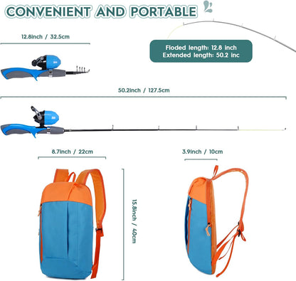 Kids Fishing Pole Kit 2 Pack, Portable Telescopic Kids Fishing Rod with Tackle Box, 2 Fishing Net and 2 Bucket for Beginners, Boys,Girls,Youth