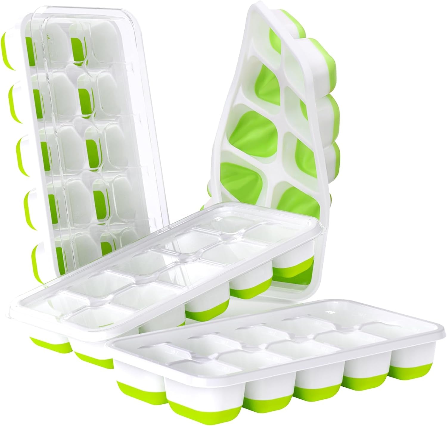 Ice Cube Trays 4 Pack, 40 Pcs Silicone Ice Cubes Tray Maker with Spill-Resistant Removable Lid, Easy Release & Pop Out, LFGB and BPA Free, Stackable Flexible, for Soup, Food, Cocktail, Coffee