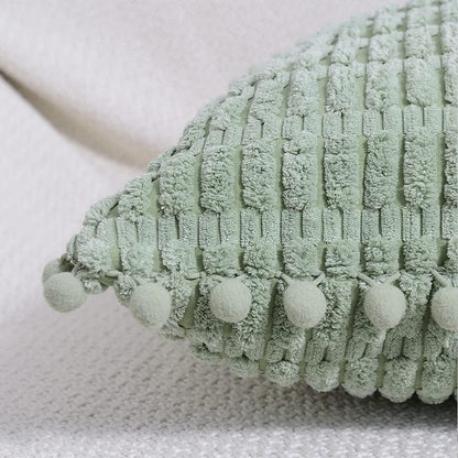 2 Packs Sage Green Decorative Throw Pillow Covers 18X18 Inch with Pom-Poms for Couch Bed Living Room, Farmhouse Boho Home Decor, Soft Corduroy Cute Square Cushion Case 45X45 Cm