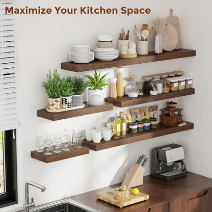 16 Inch Floating Shelves for Wall Walnut Shelves Set of 2,Wall Mounted Rustic Wood 8 Inch Deep Floating Shelf with Invisible Brackets for Bedroom Kitchen Living Room