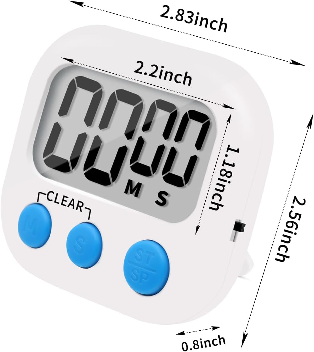 6 Pack Small Digital Kitchen Timer Magnetic Back and On/Off Switch,Minute Second Count up Countdown (Multicolored)