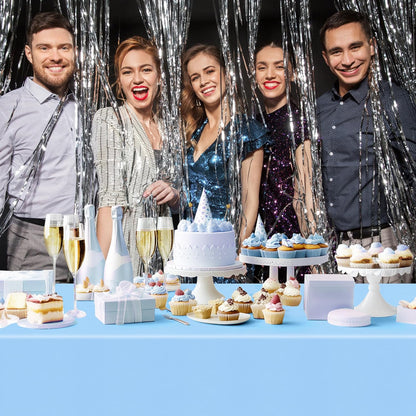 Light Blue Rectangle Tablecloth Set - 4 Pieces, 54"x72", Waterproof and Spillproof Disposable Plastic Covers for Dining, Buffets, Picnics, and Outdoor Events
