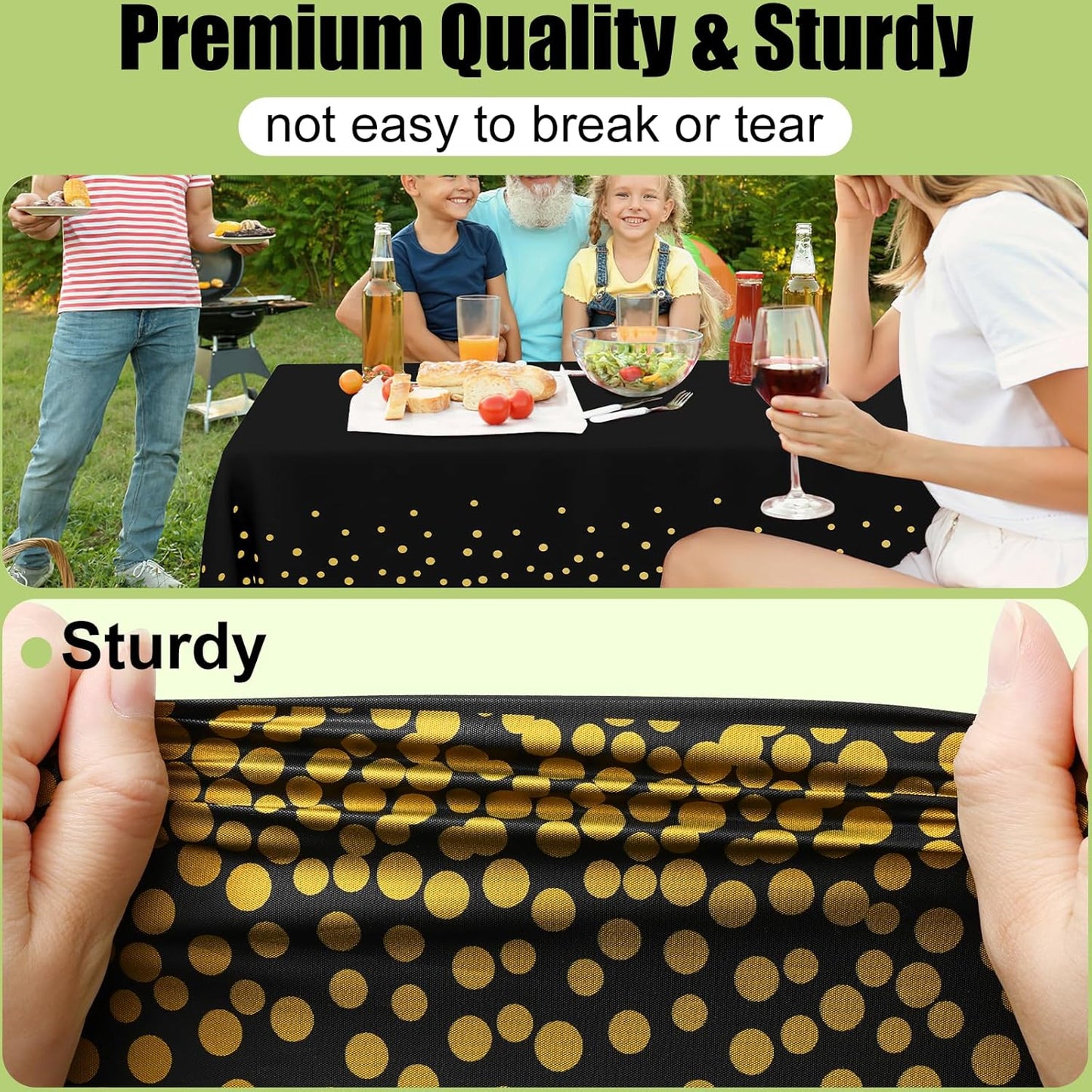 54 Inch X 100 Feet Disposable Table Cover Roll, Black & Gold Plastic Table Cloth in Cut-To-Size Box with Slide Cutter, Waterproof Rectangle Tablecloths for Weddings, Banquets, Outdoor