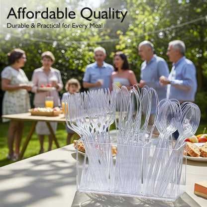 [200 Count] Disposable Plastic Silverware, Heavy Duty Forks and Spoons Set, Durable Plastic Utensils Cutlery Set for for Parties, Picnics, Big Event, Daily Use - Bpa Free
