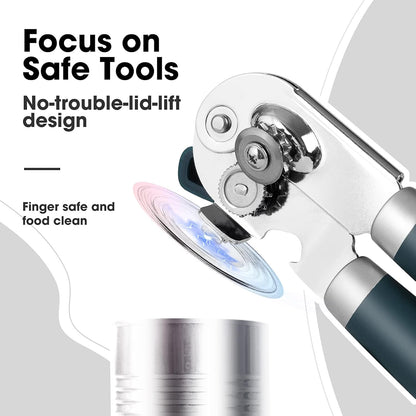Can Opener Manual with Magnet, Hand Held Heavy Duty Can Opener with Durable Sharp Blade Smooth Edge, Big Effort-Saving Knob, Soft Grip Rubber Handle, Multifunctional Bottle Opener, Green