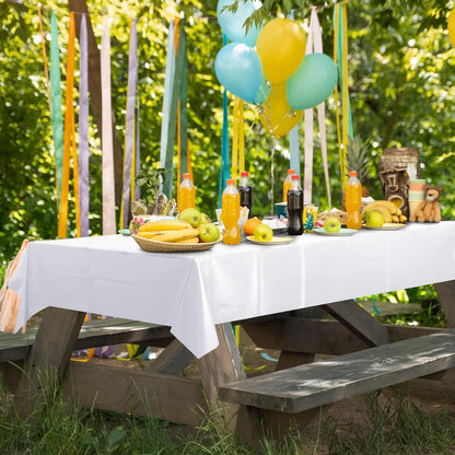 White Rectangle Tablecloth - Heavy-Duty Waterproof Plastic, 54x108 Inches, Stain Resistant Surface Protector for Dining, Parties, Buffets, and Weddings