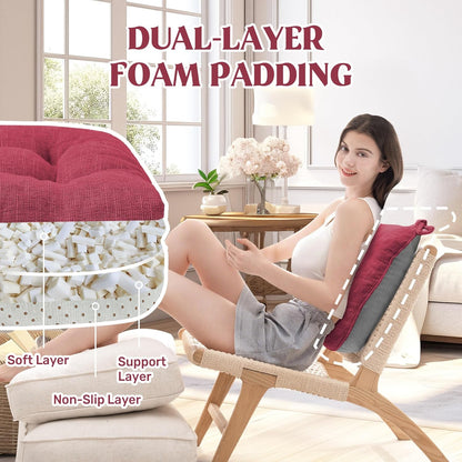 ® Chair Cushions for Dining Chairs, Tufted Memory Foam Chair Pads with Non-Slip Backing, Kitchen Seat Cushions with Ties, Washable Pads Set of 4, 15.5" X 15.5" X 4", Wine