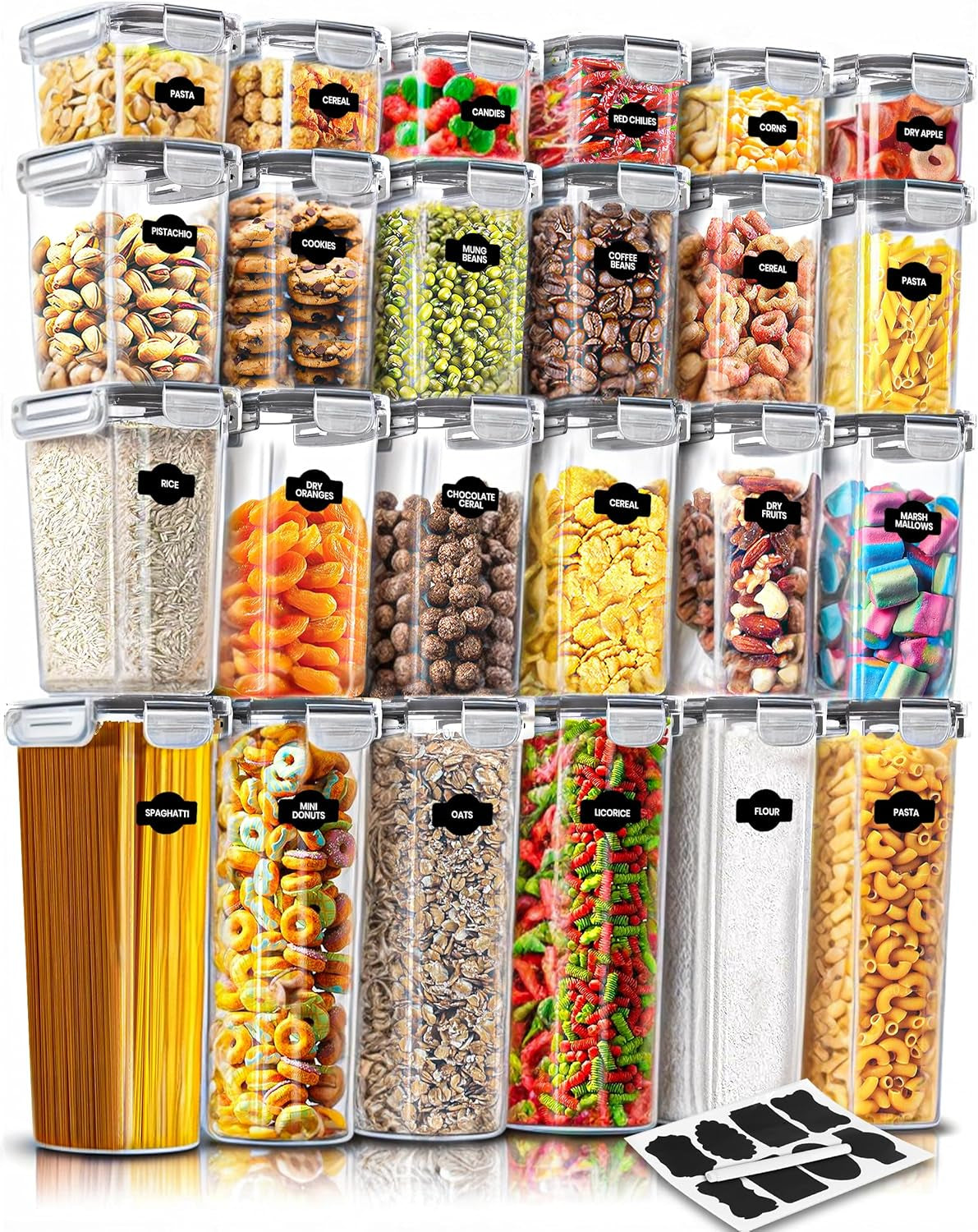 Airtight Food Storage Containers with Lids (24 Pack) - Pantry Organizers - Pantry Storage - for Cereal & More