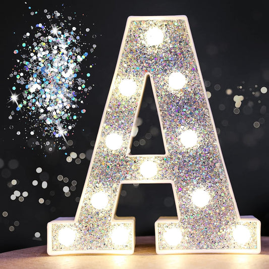 Light up Letters, LED Marquee Letters for Silver Birthday Decorations, Battery Powered Night Light Teenager Girl Room Decor, Gift for Girls Boys Wedding Bedroom Christmas Party Decor, Letter A
