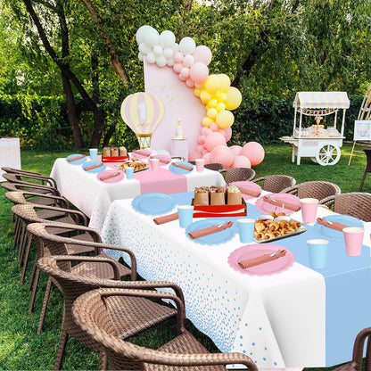 2 Pack Pink and Blue Tablecloths, Gender Reveal Disposable Plastic Waterproof Table Cover for Boy or Girl Gender Reveal Party, Baby Shower, Birthday Party Decorations 54" X 108"
