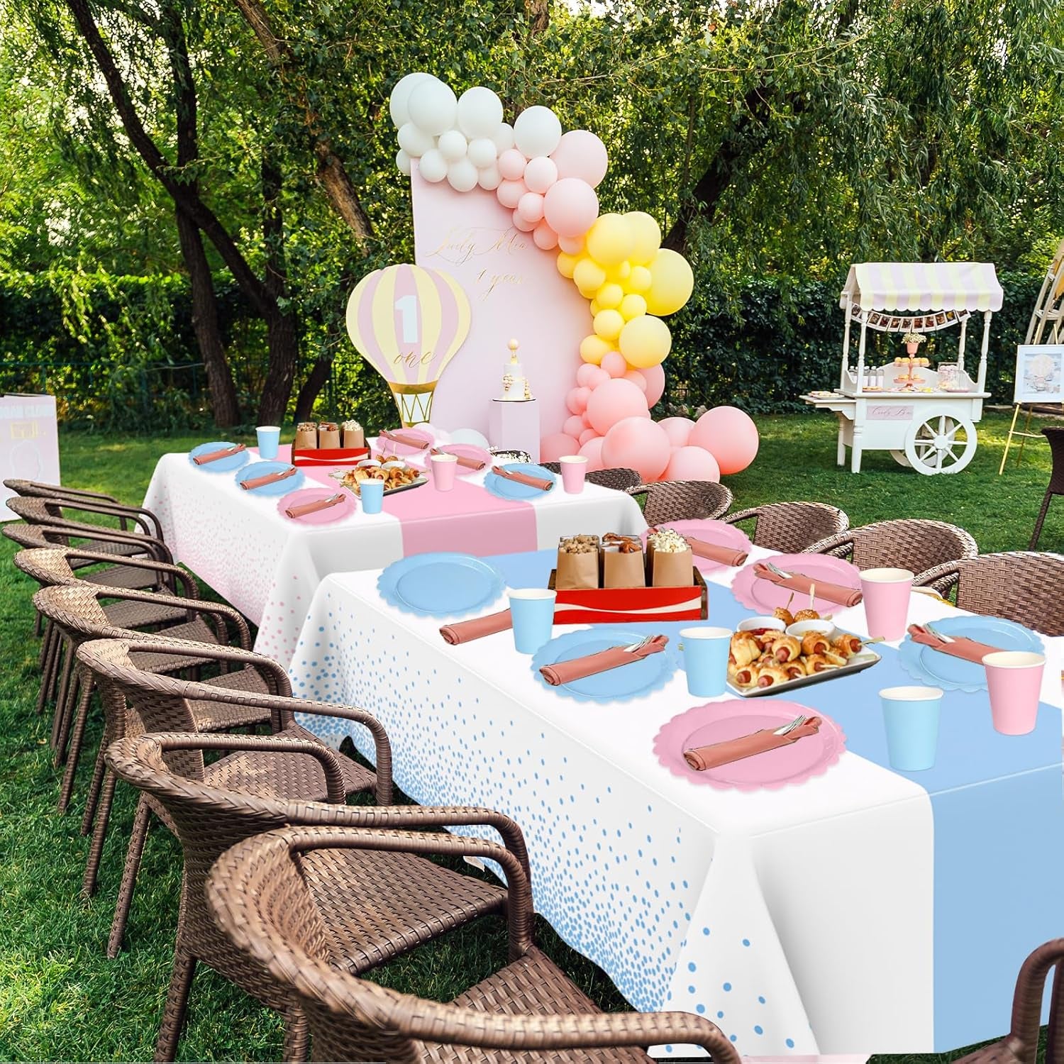 6 Pack Pink and Blue Tablecloths, Gender Reveal Disposable Plastic Waterproof Table Cover for Boy or Girl Gender Reveal Party, Baby Shower, Birthday Party Decorations 54" X 108"