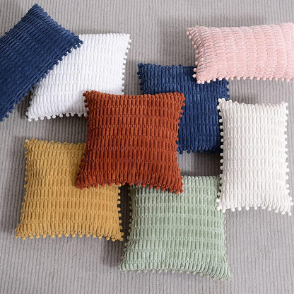 2 Packs Mustard Yellow Decorative Throw Pillow Covers 20X20 Inch with Pom-Poms for Couch Bed Living Room, Farmhouse Boho Home Decor, Soft Corduroy Cute Square Cushion Case 50X50 Cm