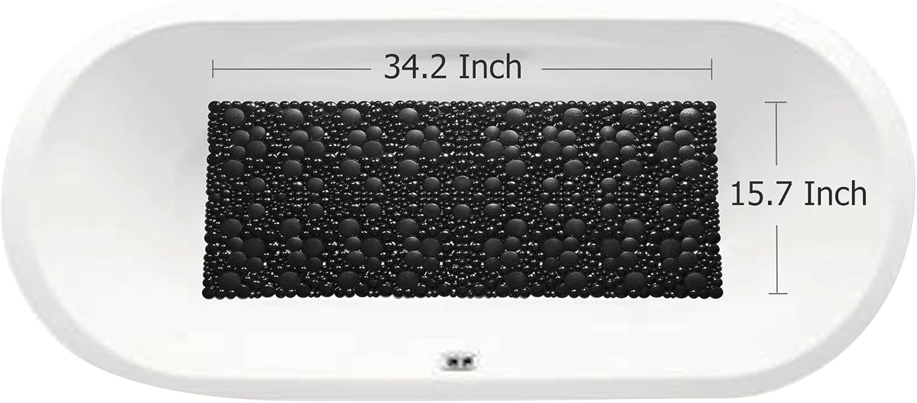 Extra Long Pebble Bath Tub Shower Mat 34.2 X 15.7, Bathmat Non-Slip with Suction Cups, Machine Washable, Bathroom Mats, Smooth/Non-Textured Surface Only (34.2" X 15.7", Black)