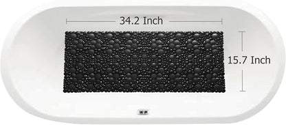 Extra Long Pebble Bath Tub Shower Mat 34.2 X 15.7, Bathmat Non-Slip with Suction Cups, Machine Washable, Bathroom Mats, Smooth/Non-Textured Surface Only (34.2" X 15.7", Black)