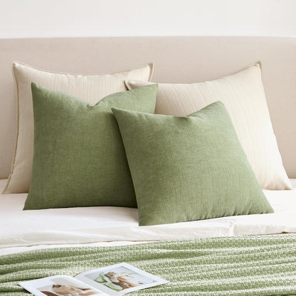 Sage Green Couch Pillow Covers 18X18 Inch, Set of 2 Soft Spring Chenille Decorative Square Throw Pillow Covers Farmhouse for Sofa Living Room Bed