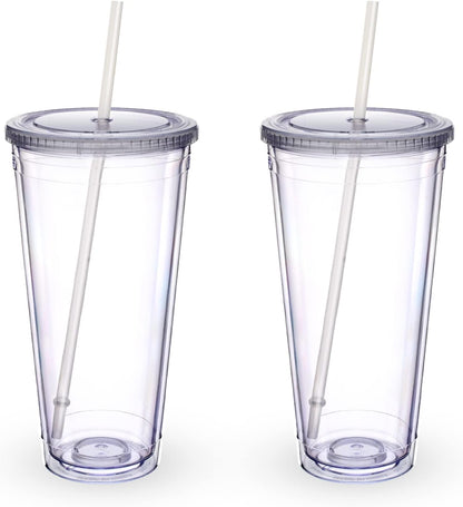 32Oz Acrylic Tumblers with Lid and Straws,Double Walled Clear Plastic Straw Cup,Reusable Insulated Cups Perfect for Parties,Birthdays,Weddings -2 Pack