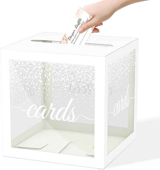 White Pot Clear Cards Box, Cards Receiving Box for Birthday, Wedding, Bridal or Baby Shower, Graduation, Anniversaries and Engagement Parties