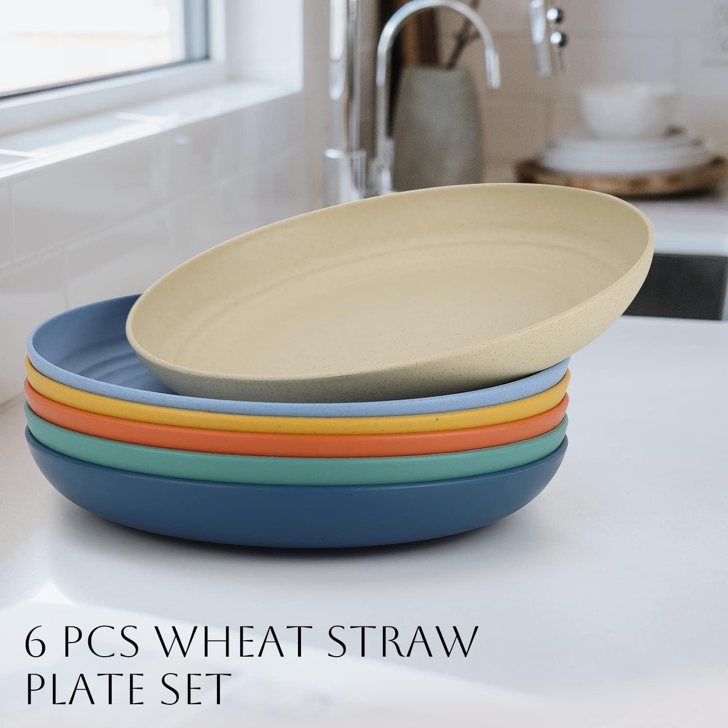 Wheat Straw Dinner Plates Set - 6 Unbreakable 10-Inch Plates, Microwave & Dishwasher Safe, Assorted Colors