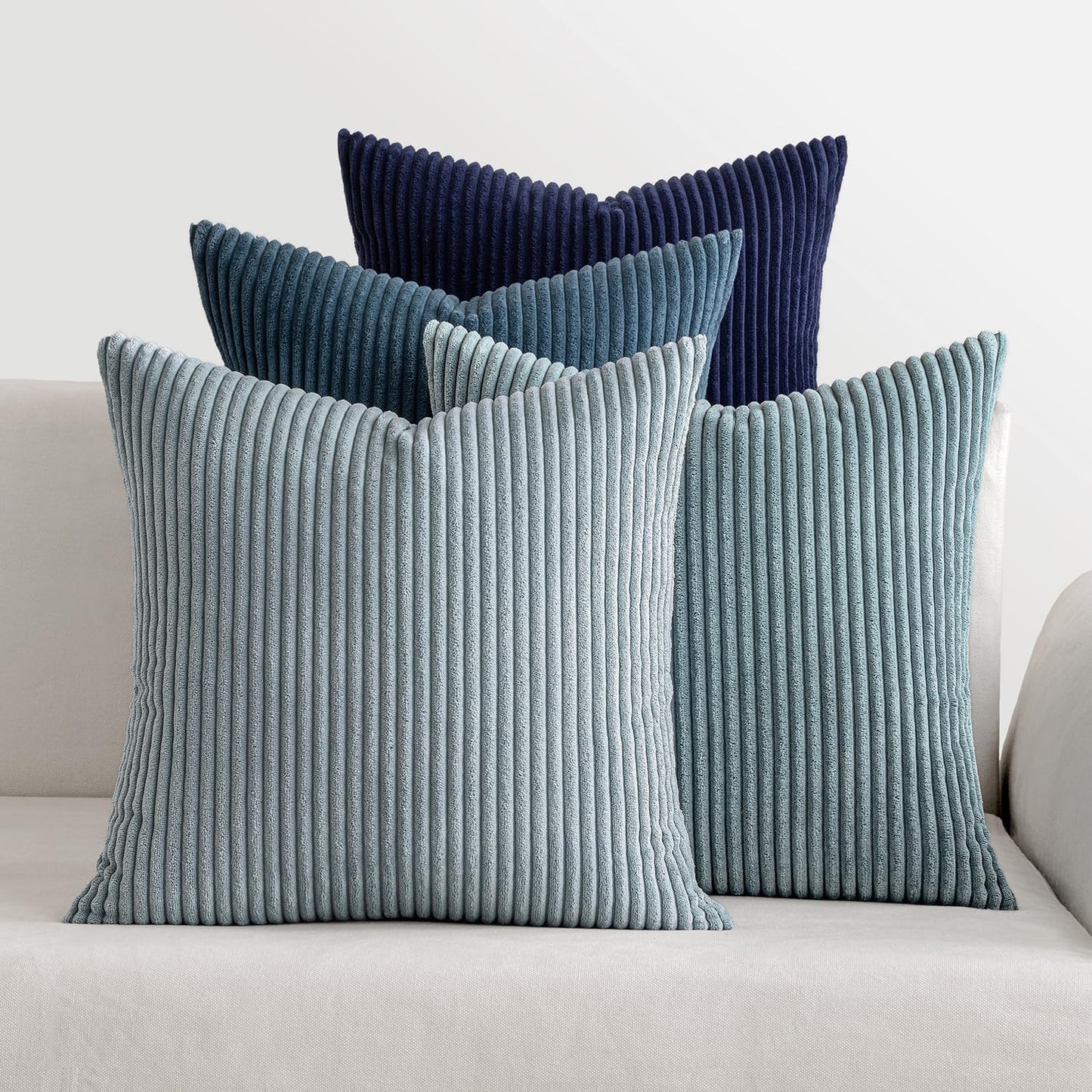 Set of 4 Summer Throw Pillow Covers 18x18 Inches - Western Neutral Decorative Cushions in Soft Boho Farmhouse Modern Coastal Design for Couch, Bed, and Living Room - Dark Blue Navy Collection