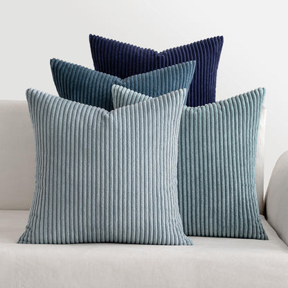 Set of 4 Summer Throw Pillow Covers 18x18 Inches - Western Neutral Decorative Cushions in Soft Boho Farmhouse Modern Coastal Design for Couch, Bed, and Living Room - Dark Blue Navy Collection