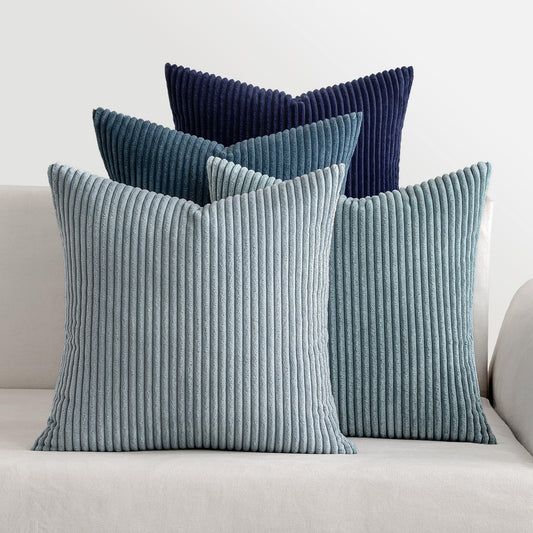 Set of 4 Summer Throw Pillow Covers 18x18 Inches - Western Neutral Decorative Cushions in Soft Boho Farmhouse Modern Coastal Design for Couch, Bed, and Living Room - Dark Blue Navy Collection