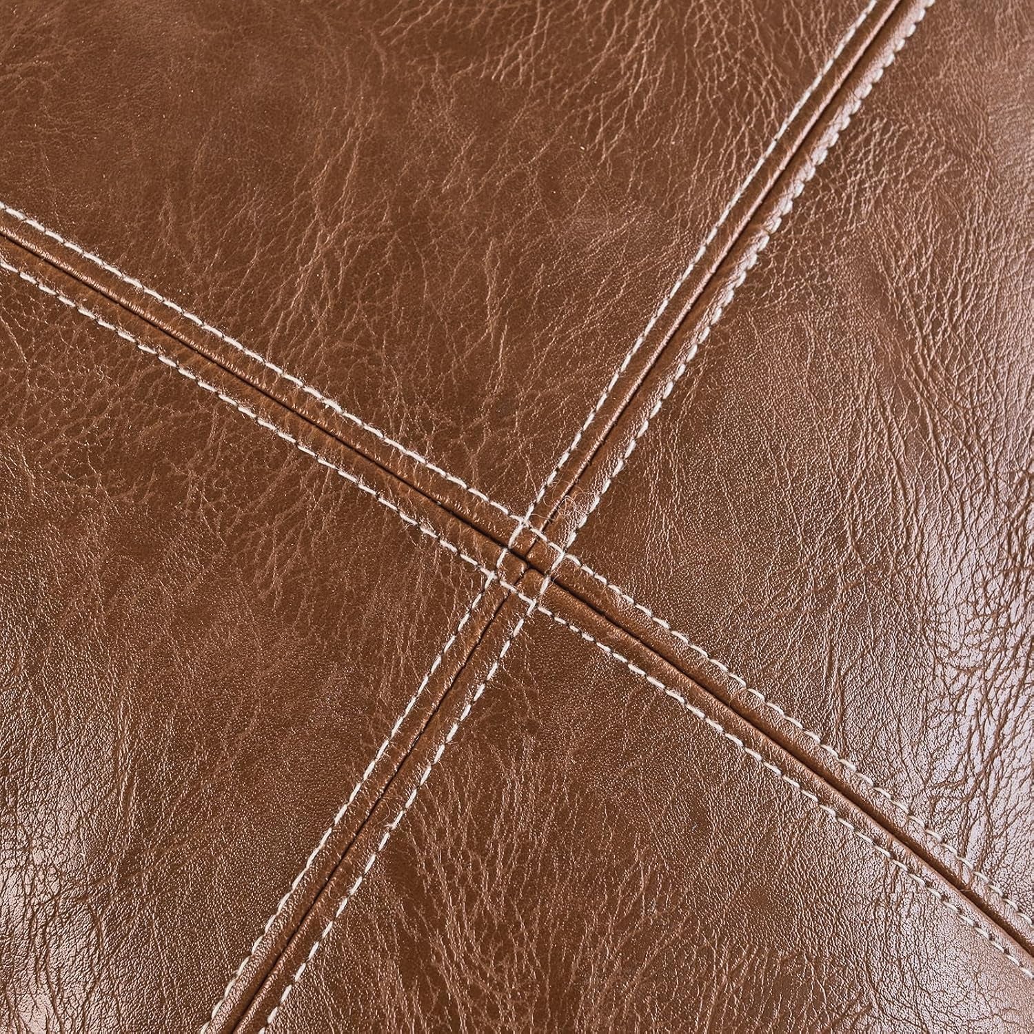 2 Packs Brown Boho Lumbar Plaid Faux Leather Decorative Throw Pillow Covers 12X20 Inch for Living Room Couch Bed, Rustic Modern Home Decor, Hand Stitched Rectangle Cushion Case 30X50 Cm