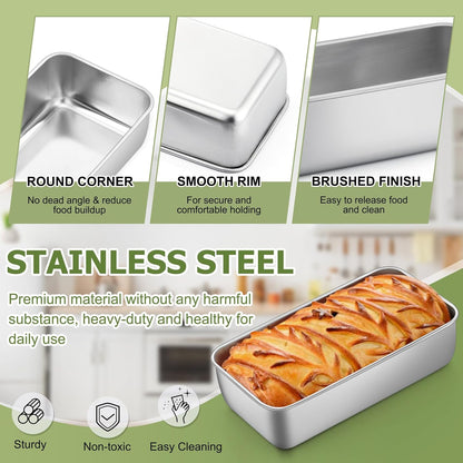 Loaf Pan Set, 9 X 5 Inch Bread Pans, Stainless Steel Loaf Toast Baking Pans for Bread Meatloaf Lasagna Cake, Healthy & Non Toxic, Oven & Dishwasher Safe,(Silver, 2Pcs)