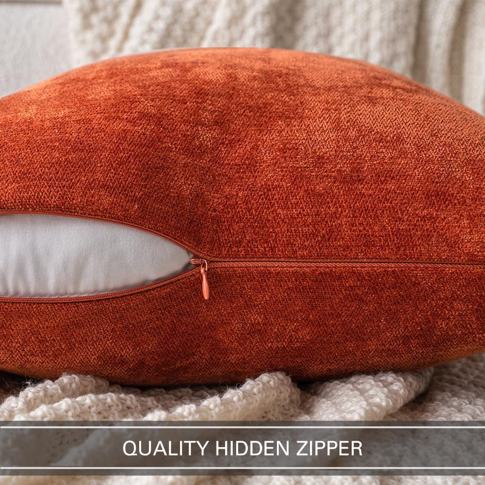 Pack of 2 Fall Burnt Brick Decorative Pillow Covers 20X20 Inch Soft Chenille Couch Throw Pillows Farmhouse Cushion Covers for Home Decor Sofa Bedroom Living Room