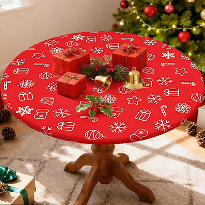 round Spandex Tablecloth, Elastic Fitted Washable Tablecloths for 36"-44" Tables, Waterpoof Stretch Picnic Table Cover for Dining, Indoor and Outdoor, Snowflake