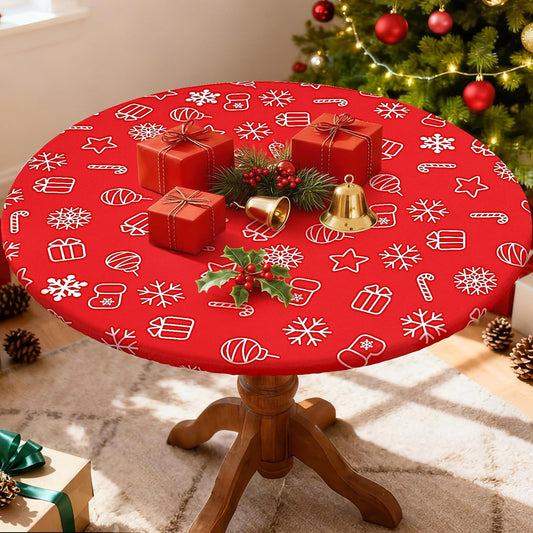 round Spandex Tablecloth, Elastic Fitted Washable Tablecloths for 36"-44" Tables, Waterpoof Stretch Picnic Table Cover for Dining, Indoor and Outdoor, Snowflake