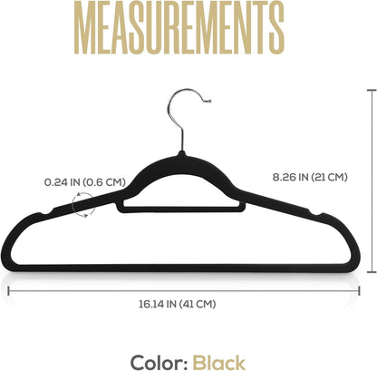 Premium Velvet Hangers 50 Pack - Non-Slip Clothes Hanger with Tie Bar - Black Hangers with 360 Degree Rotatable Hook - Heavy Duty Coat Hanger