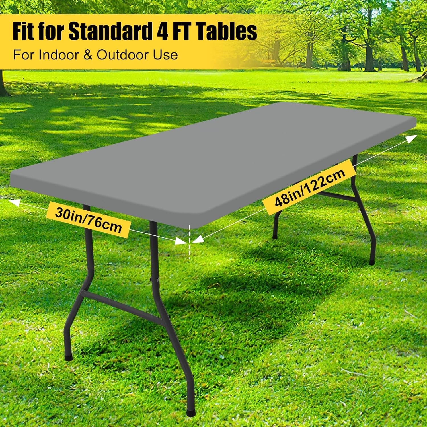2 Pack Rectangle Picnic Table Cloth, Waterproof Elastic Fitted Tablecloths, Washable Polyester Rectangular Patio Table Cover for Camping, Indoor and Outdoor (Grey, 30"X48")