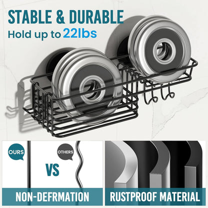 Shower Caddy Suction Cup with Hooks and Soap Holder, Heavy Duty Bathroom Shower Organizer, No Drilling Bathroom Holder with Large Capacity, Metal Black Storage Basket