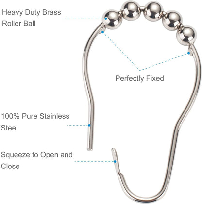 Shower Curtain Liner and Hooks Set-  12PCS Rust Proof Stainless Steel Shower Curtain Hooks Rings with bath 72X72 Clear Plastic Shower Curtain Liner