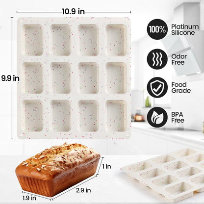 Mini Loaf Pan, Silicone Mini Bread Loaf Pans 12 Cups for Baking Mini Bread, Brownie, Cornbread, Cheesecake, Soap Nonstick