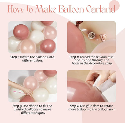141Pcs Dusty Pink Balloon Arch Kit, Dusty Rose Balloons with Nude White Sand Light Pink Balloons, Boho Balloon Arch Kit for Bridal Wedding Baby Shower Birthday Party Decorations